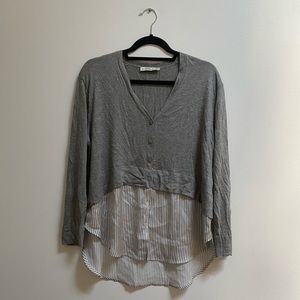 Zara Grey Combination Knit Satin Blouse S
